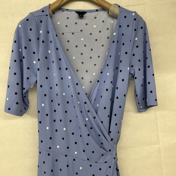 NEW Size 6 Womens Ann Taylor Knit V-Neck Dotted Wrap Dress in Windswept Blue - Picture 4 of 5